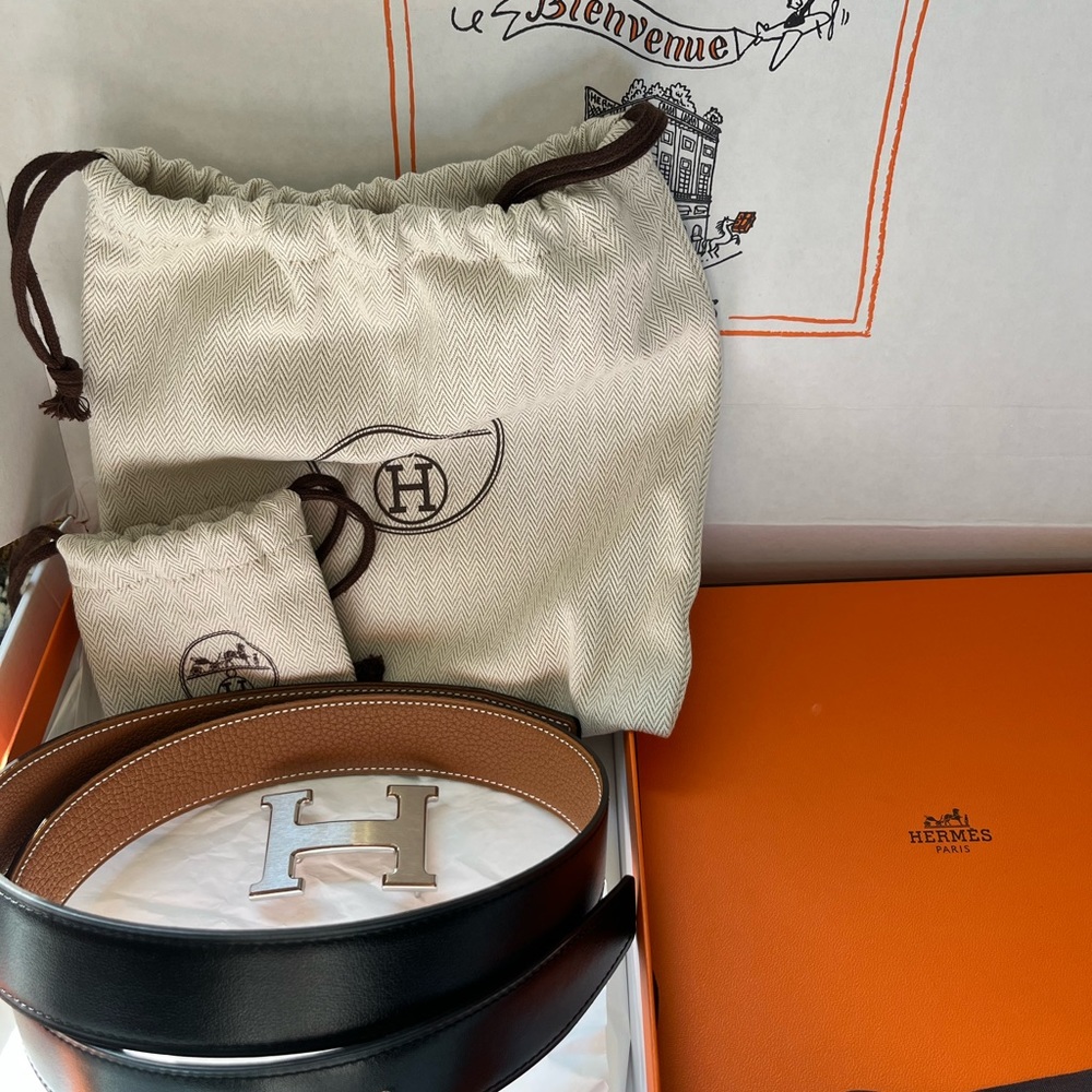 Hermes black leather belt